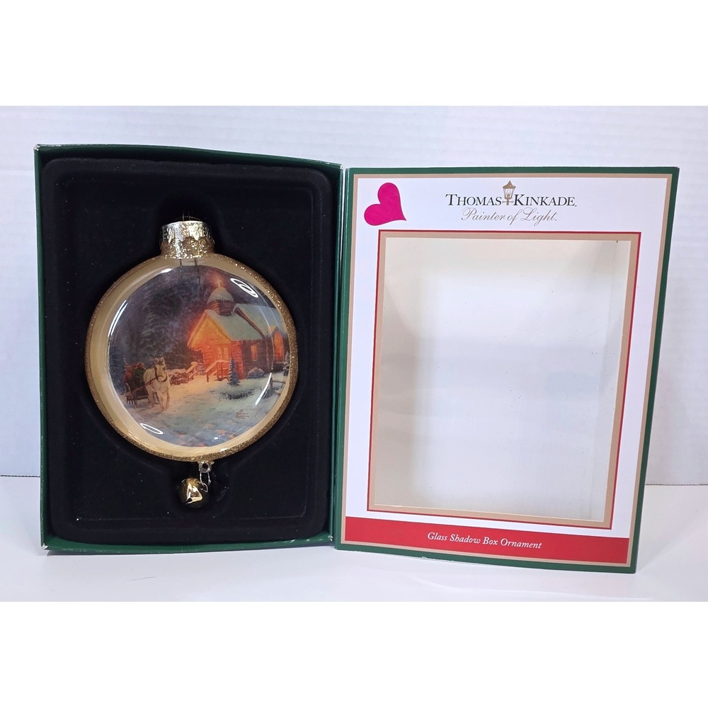 Thomas Kinkade Christmas Chapel I Glass Shadow Box Ornament 2009 Coyne's & Co